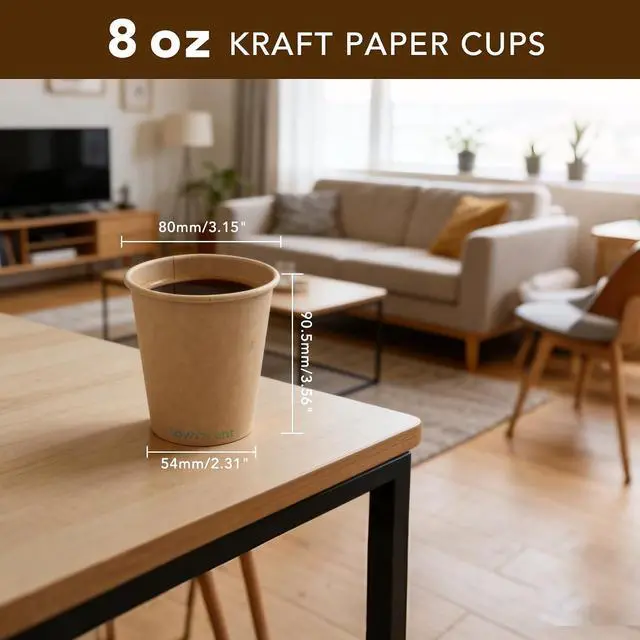 Alt view image 2 of 7 - 8 oz 110 Count Kraft Paper Cups, Disposable Hot/Cold Beverage Small Paper Coffee Cups, Water Cups for Picnic and Daily Life, Office Home Travel