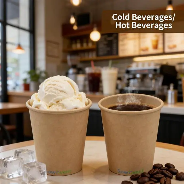 Alt view image 3 of 7 - 8 oz 110 Count Kraft Paper Cups, Disposable Hot/Cold Beverage Small Paper Coffee Cups, Water Cups for Picnic and Daily Life, Office Home Travel