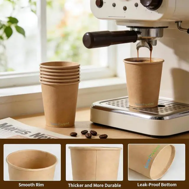Alt view image 4 of 7 - 8 oz 110 Count Kraft Paper Cups, Disposable Hot/Cold Beverage Small Paper Coffee Cups, Water Cups for Picnic and Daily Life, Office Home Travel