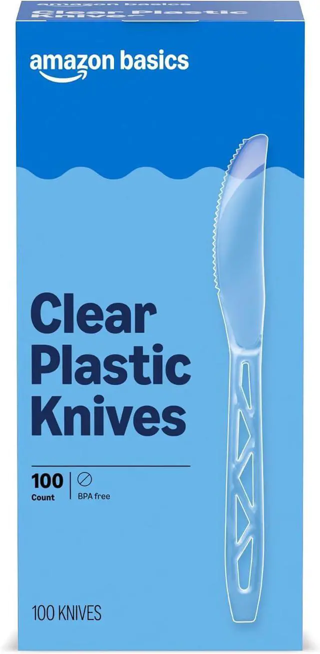 Main image of Amazon Basics Disposable Clear Plastic Knives, Premium Quality, 100 Count