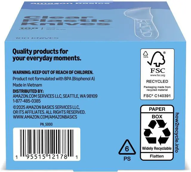 Alt view image 5 of 5 - Amazon Basics Disposable Clear Plastic Knives, Premium Quality, 100 Count