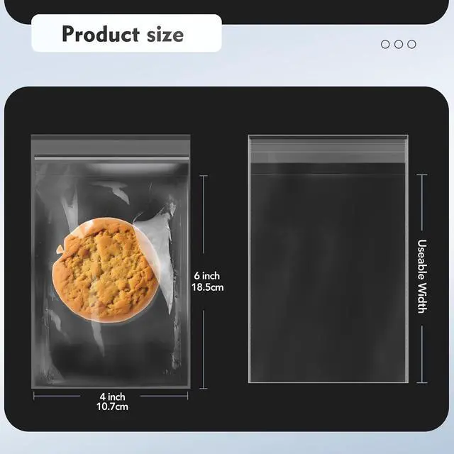 Alt view image 2 of 7 - 4"x6" Self Sealing Cellophane Bags, 200pcs Resealable Clear Plastic Bags for Cookies,Snacks,Bakery, Small Parts,Gift Packaging