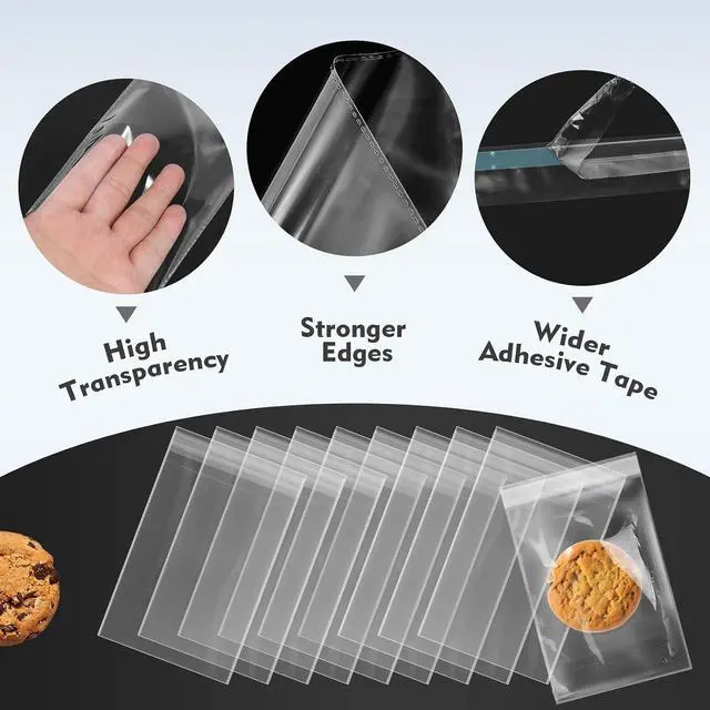Alt view image 3 of 7 - 4"x6" Self Sealing Cellophane Bags, 200pcs Resealable Clear Plastic Bags for Cookies,Snacks,Bakery, Small Parts,Gift Packaging