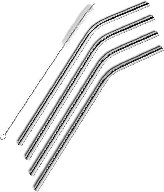 Main image of Stainless Steel Drinking Straws Set of 4, Curved metal Straws reusable for 20 0z Tumbler, | Fits all Yeti SIC Simple Modern Tumblers, Cleaning Brush Included.