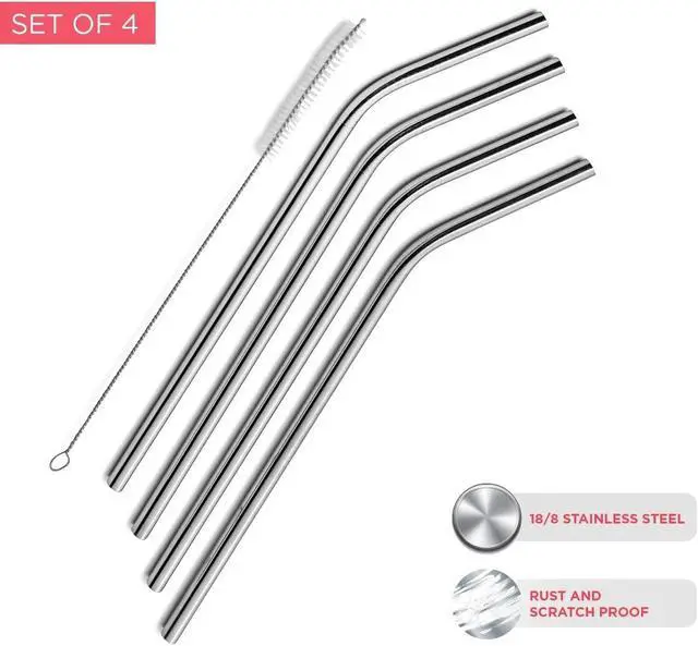 Alt view image 3 of 7 - Stainless Steel Drinking Straws Set of 4, Curved metal Straws reusable for 20 0z Tumbler, | Fits all Yeti SIC Simple Modern Tumblers, Cleaning Brush Included.