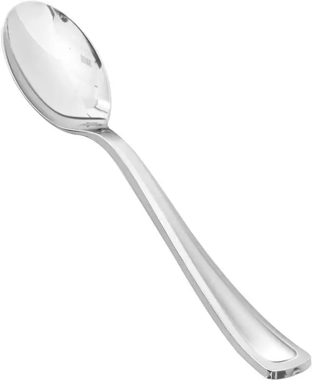 Main image of BESTVIP 50 Pack 6.9 Inch Silver Heavy Duty Disposable Plastic Spoons