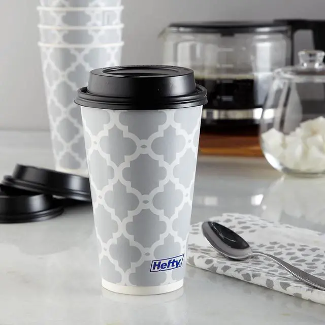 Alt view image 2 of 7 - Hefty Disposable Hot Cups with Lids, Insulated Paper Coffee Cups for Tea, Cocoa and Hot Beverages, Leak Resistant Single Use Drink Cups, 16 Ounce, 20 Count