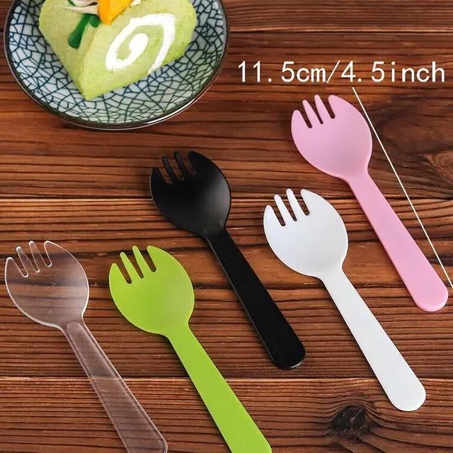 Alt view image 2 of 7 - 100PCS Disposable Sporks, Individually Packaged Plastic Spork for Cakes, Desserts, Ice Cream, Bread, Fork Spoon for Party, Wedding, Picnics, Buffet (Pink)