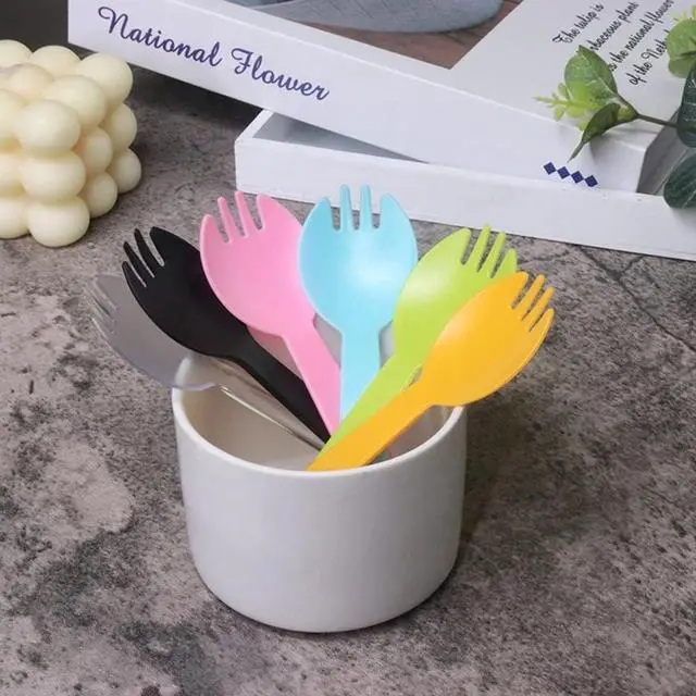 Alt view image 6 of 7 - 4.3" Mini Disposable Sporks 100ct, Plastic Spork 2-in-1 Utensils, 4 Colors, 25ct Individual Package Per Color - Made by Mavere