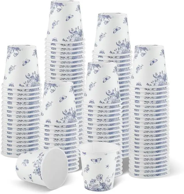 Main image of 2 oz Bathroom Cups, 150Pcs Mini Mouthwash Cup Small Paper Cups Blue Floral