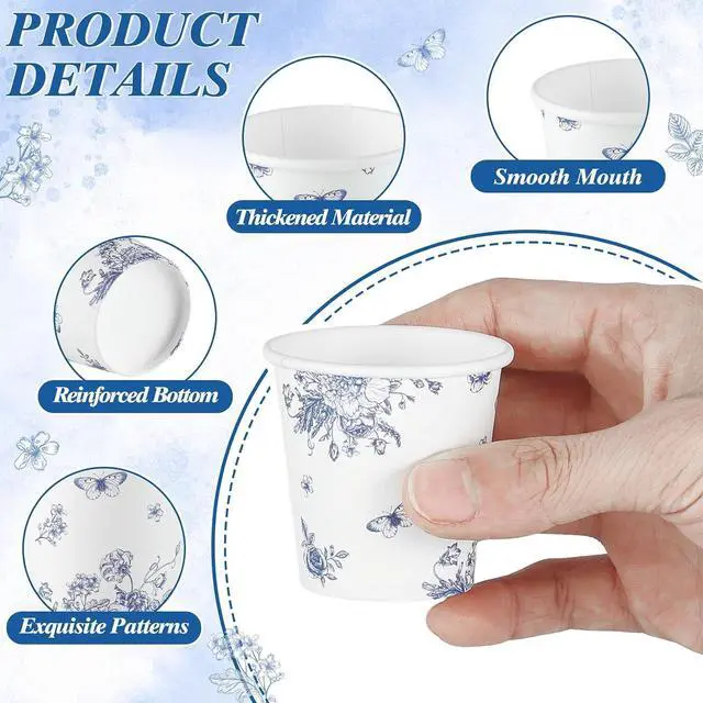 Alt view image 4 of 7 - 2 oz Bathroom Cups, 150Pcs Mini Mouthwash Cup Small Paper Cups Blue Floral