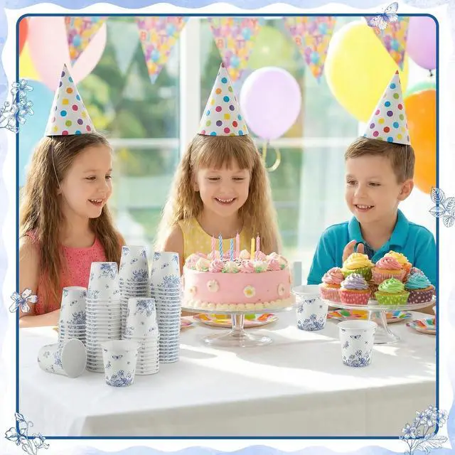 Alt view image 6 of 7 - 2 oz Bathroom Cups, 150Pcs Mini Mouthwash Cup Small Paper Cups Blue Floral