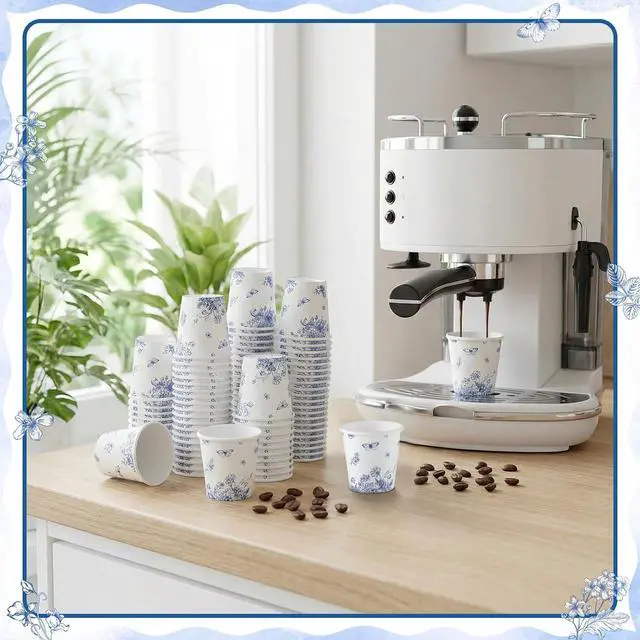 Alt view image 7 of 7 - 2 oz Bathroom Cups, 150Pcs Mini Mouthwash Cup Small Paper Cups Blue Floral