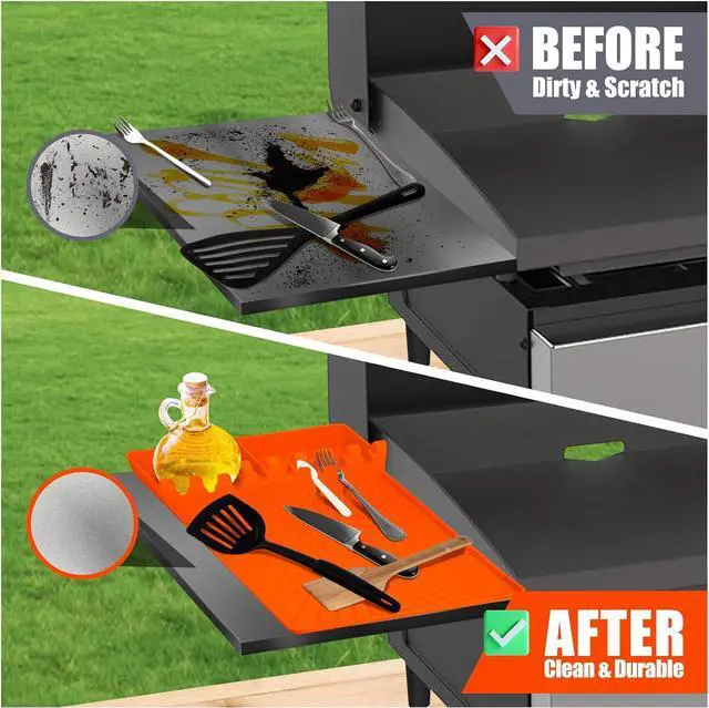 Alt view image 3 of 7 - Large Silicone Grill Mat with Drip Pad, Heat Resistant Spatula Holder for Blackstone Side Shelf & Outdoor Kitchen Countertop, Reusable Griddle Accessories for BBQ Enthusiasts and Home Cooks