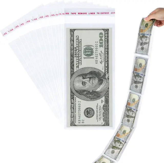 Main image of 100Pcs Cake Money Box Transparent Bag Clear Paper Money Currency Sleeves Self Sealing Cellophane Money Bags