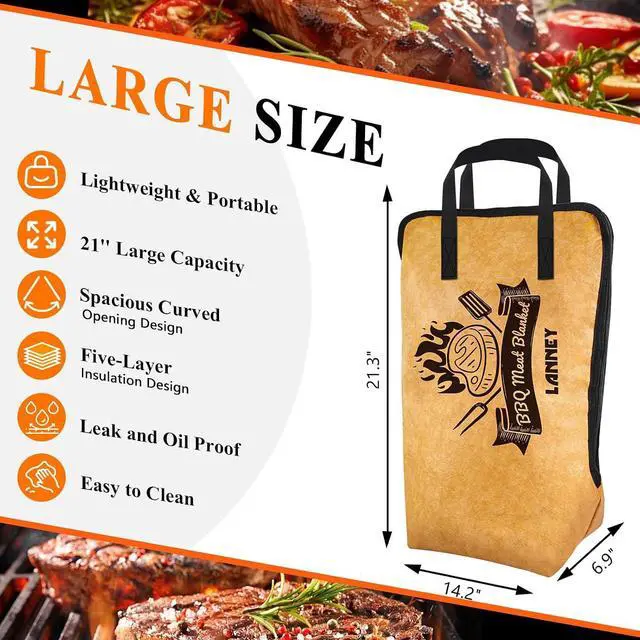 Alt view image 2 of 7 - LANNEY BBQ Blanket for Resting Meat, 21'' Reusable Grilling Insulated Meat Resting Bag with Wide Mouth for Brisket Turkey Pork Shoulder Beef Men Dad Christmas Stocking Stuffers Gift Smoker Accessories