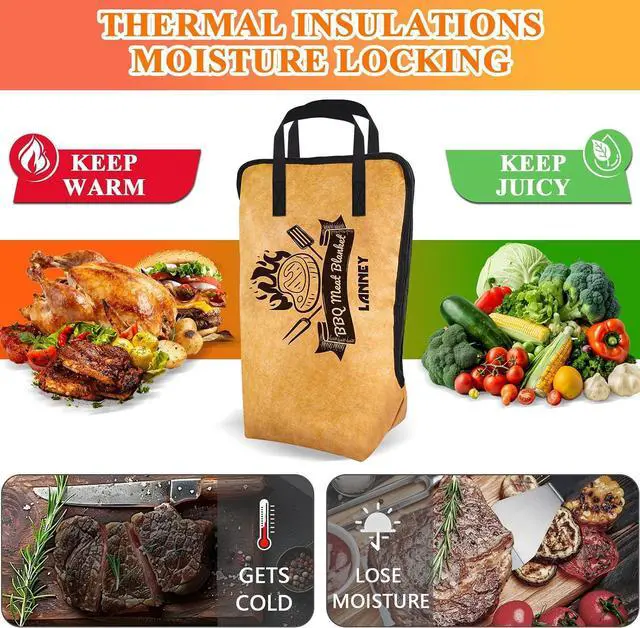 Alt view image 3 of 7 - LANNEY BBQ Blanket for Resting Meat, 21'' Reusable Grilling Insulated Meat Resting Bag with Wide Mouth for Brisket Turkey Pork Shoulder Beef Men Dad Christmas Stocking Stuffers Gift Smoker Accessories