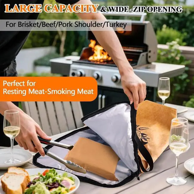 Alt view image 6 of 7 - LANNEY BBQ Blanket for Resting Meat, 21'' Reusable Grilling Insulated Meat Resting Bag with Wide Mouth for Brisket Turkey Pork Shoulder Beef Men Dad Christmas Stocking Stuffers Gift Smoker Accessories