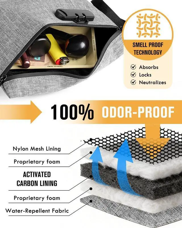 Alt view image 2 of 7 - Smell Proof Bag, Odor Proof Bag with Combination Lock, Durable Smell Proof Container with Carbon Lining, Secure Odorless Travel Pouch for Home & On-the-Go (Grey)
