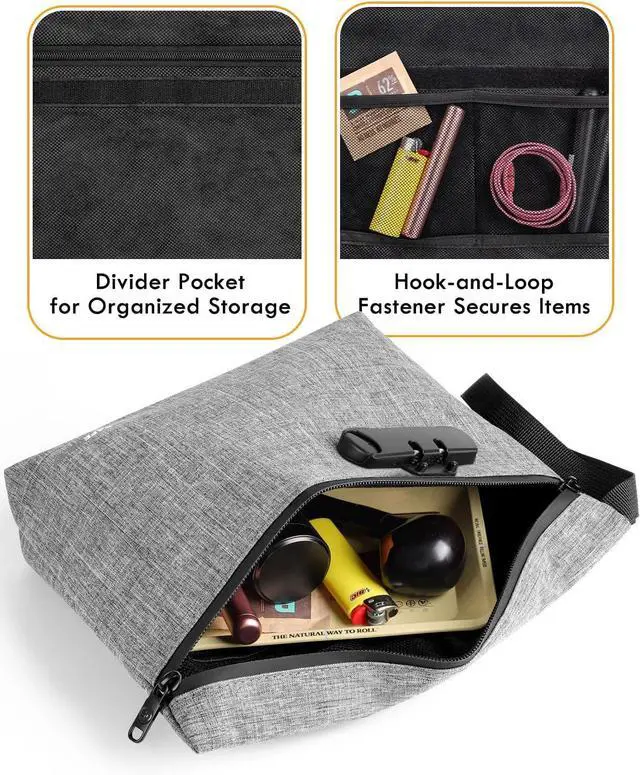 Alt view image 7 of 7 - Smell Proof Bag, Odor Proof Bag with Combination Lock, Durable Smell Proof Container with Carbon Lining, Secure Odorless Travel Pouch for Home & On-the-Go (Grey)