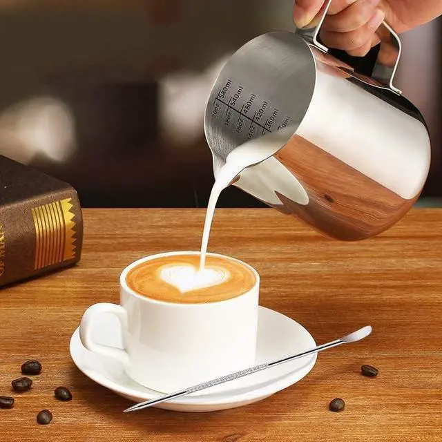 Alt view image 2 of 7 - Milk Frothing Pitcher, 600ml (20oz) Milk Frother Cup Stainless Steel Jug Steaming Pitcher, Milk Coffee Cappuccino Latte Art Barista Steam Pitchers Milk Jug Cup with Decorating Pen
