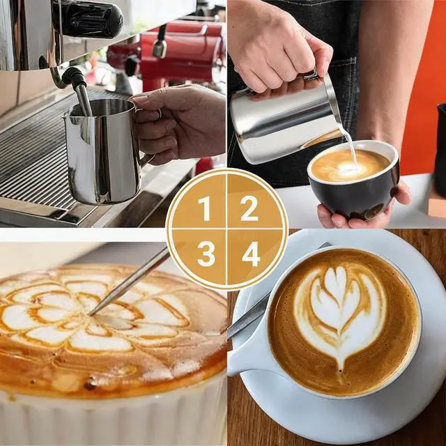 Alt view image 6 of 7 - Milk Frothing Pitcher, 600ml (20oz) Milk Frother Cup Stainless Steel Jug Steaming Pitcher, Milk Coffee Cappuccino Latte Art Barista Steam Pitchers Milk Jug Cup with Decorating Pen