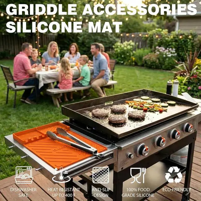 Alt view image 2 of 6 - CAKETIME Silicone Grill Mats for Blackstone Griddle Accessories Baking Cooking Kitchen BBQ Must Haves Countertop Weber Traeger Stove Outdoor Camping Lawn Orange Father Dad Chef Men Gifts
