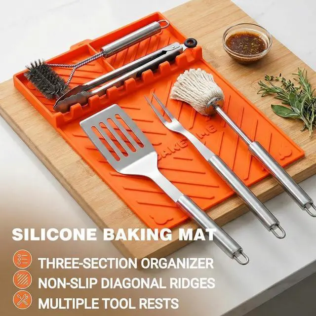 Alt view image 5 of 6 - CAKETIME Silicone Grill Mats for Blackstone Griddle Accessories Baking Cooking Kitchen BBQ Must Haves Countertop Weber Traeger Stove Outdoor Camping Lawn Orange Father Dad Chef Men Gifts