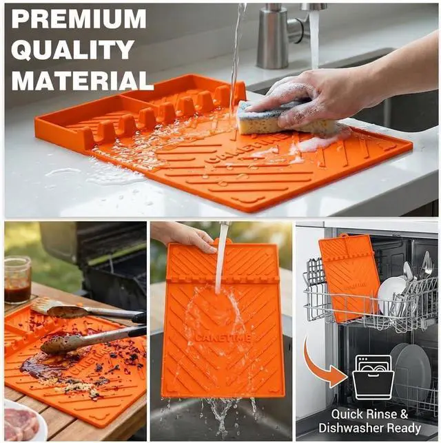 Alt view image 6 of 6 - CAKETIME Silicone Grill Mats for Blackstone Griddle Accessories Baking Cooking Kitchen BBQ Must Haves Countertop Weber Traeger Stove Outdoor Camping Lawn Orange Father Dad Chef Men Gifts