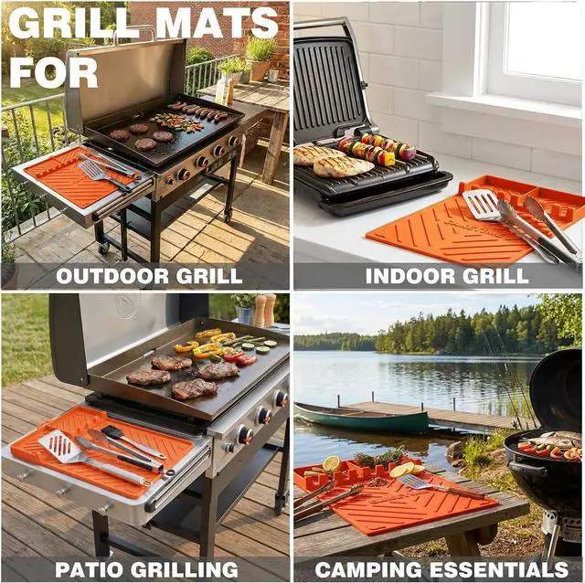 Alt view image 3 of 6 - CAKETIME Silicone Grill Mats for Blackstone Griddle Accessories Baking Cooking Kitchen BBQ Must Haves Countertop Weber Traeger Stove Outdoor Camping Lawn Orange Father Dad Chef Men Gifts