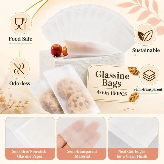 Alt view image 4 of 7 - MAQIHAN 100 Glassine Wax Paper Bags - 4"x6" Small Paper Sandwich Lunch Bags