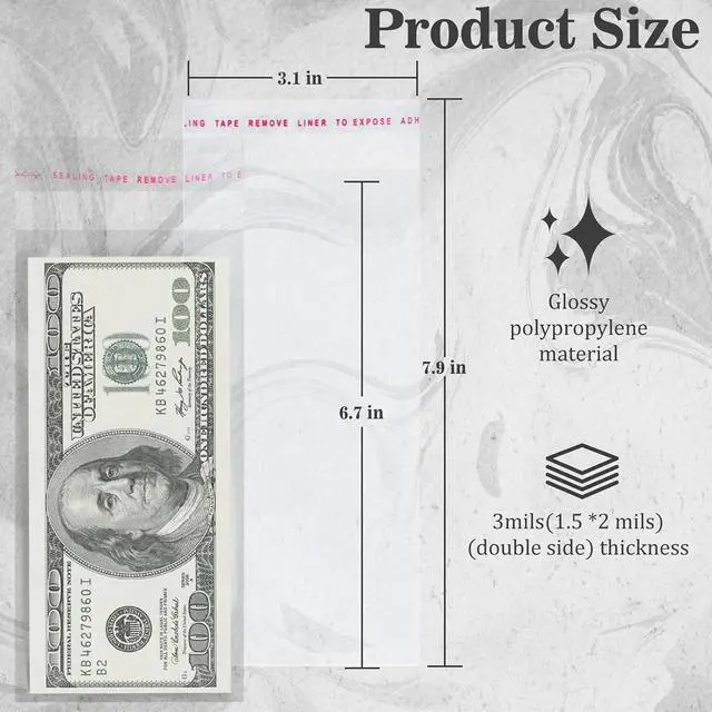 Alt view image 2 of 7 - 100Pcs Cake Money Box Transparent Bag Clear Paper Money Currency Sleeves Self Sealing Cellophane Money Bags