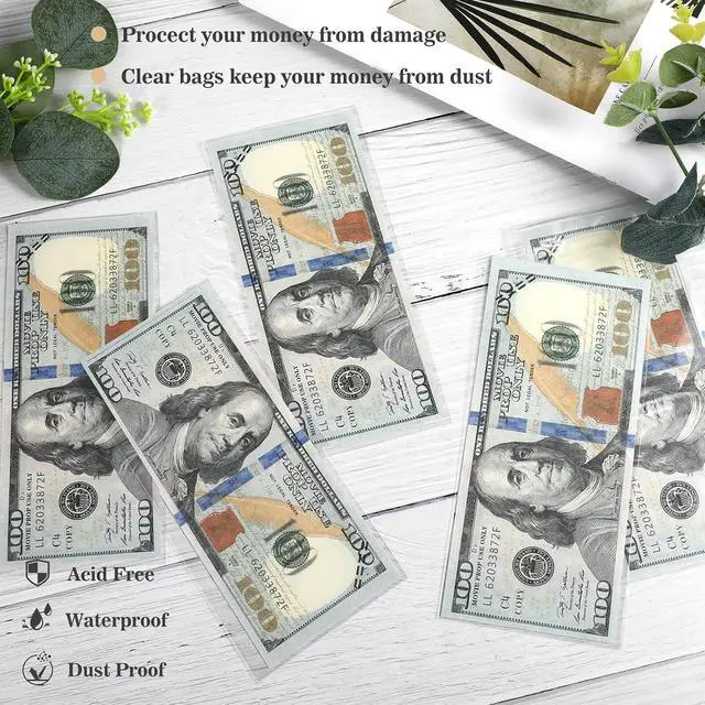 Alt view image 3 of 7 - 100Pcs Cake Money Box Transparent Bag Clear Paper Money Currency Sleeves Self Sealing Cellophane Money Bags