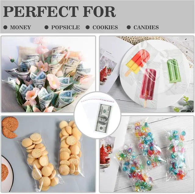 Alt view image 5 of 7 - 100Pcs Cake Money Box Transparent Bag Clear Paper Money Currency Sleeves Self Sealing Cellophane Money Bags
