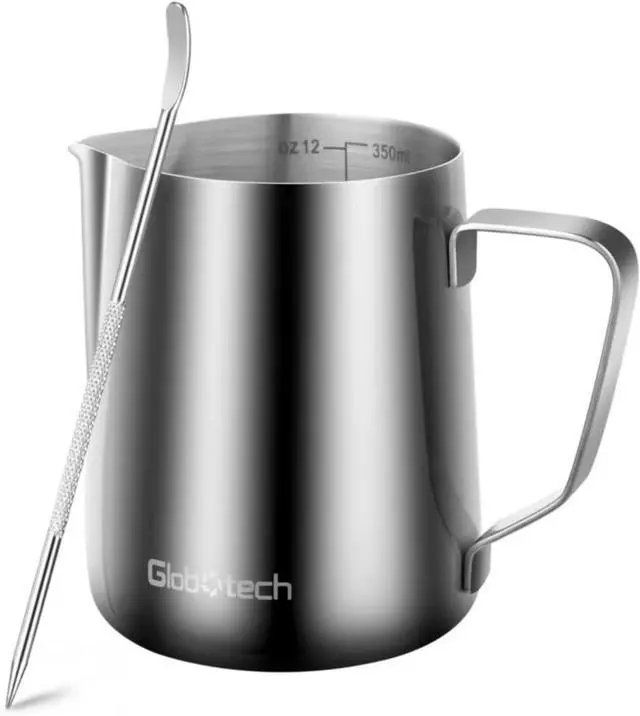 Main image of Stainless Steel Milk Frothing Pitcher 12 Oz, 350ml Latte Art Cup Espresso Machine Accessories, Steaming Jug for Cappuccino Coffee Milk Hot Chocolate Cups