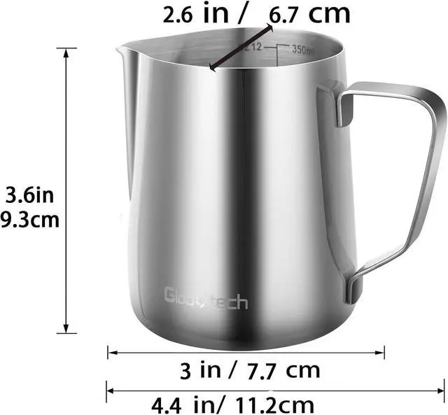 Alt view image 2 of 7 - Stainless Steel Milk Frothing Pitcher 12 Oz, 350ml Latte Art Cup Espresso Machine Accessories, Steaming Jug for Cappuccino Coffee Milk Hot Chocolate Cups