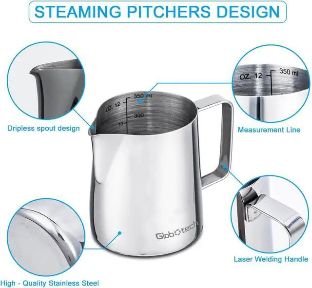Alt view image 3 of 7 - Stainless Steel Milk Frothing Pitcher 12 Oz, 350ml Latte Art Cup Espresso Machine Accessories, Steaming Jug for Cappuccino Coffee Milk Hot Chocolate Cups
