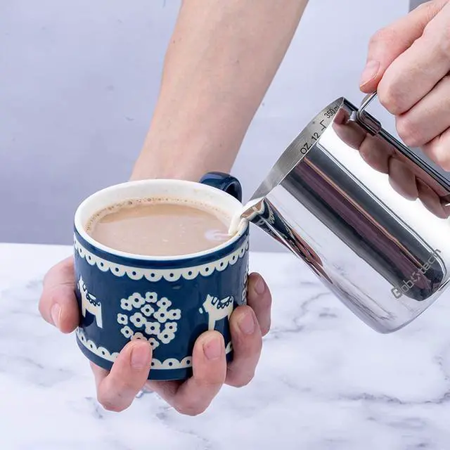 Alt view image 4 of 7 - Stainless Steel Milk Frothing Pitcher 12 Oz, 350ml Latte Art Cup Espresso Machine Accessories, Steaming Jug for Cappuccino Coffee Milk Hot Chocolate Cups
