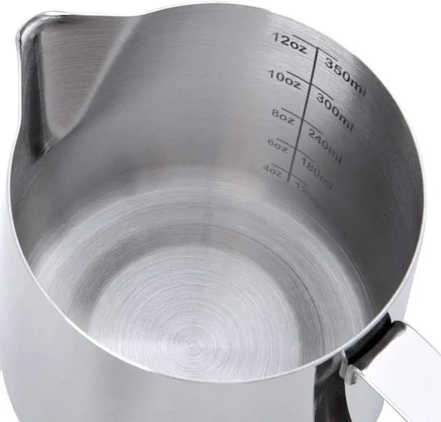 Alt view image 7 of 7 - Milk Frothing Pitcher Cup, 12oz/350ML Milk Frother Cup Stainless Steel Steaming Pitcher Milk Jug Coffee Latte Art Cappuccino Espresso Machine Accessories Barista Steam Pitchers Attached Dessert Spoons