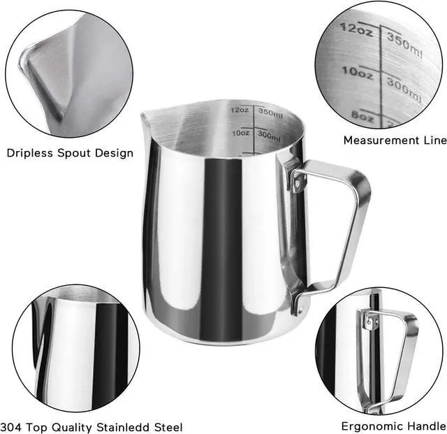 Alt view image 3 of 7 - HOFASON Stainless Steel Milk Frothing Pitcher Cappuccino Pitcher Pouring Jug Espresso Cup Creamer Cup for Latte Art, 12 Ounce (350 ML)