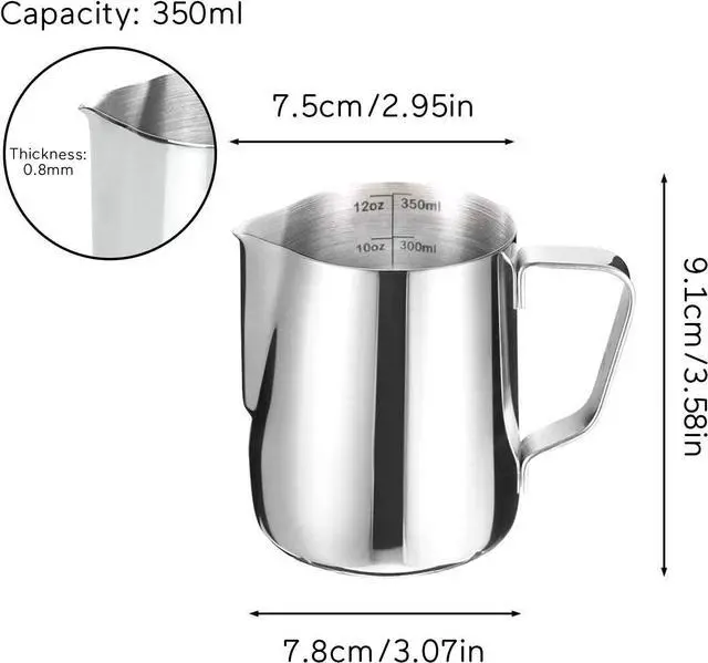 Alt view image 5 of 7 - HOFASON Stainless Steel Milk Frothing Pitcher Cappuccino Pitcher Pouring Jug Espresso Cup Creamer Cup for Latte Art, 12 Ounce (350 ML)