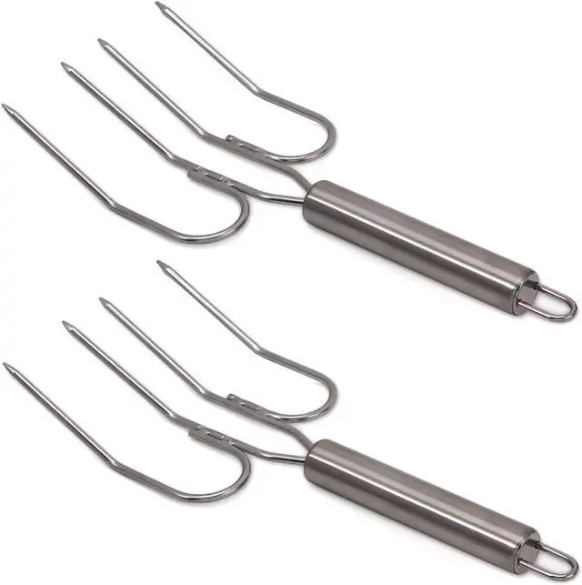 Main image of 2-Pack Stainless Steel Turkey Lifter Multi-end Turkey Fork Pork Steak Grill Fork BBQ Hot Dog Roasting Sticks Camping Needle Skewers Thanksgiving