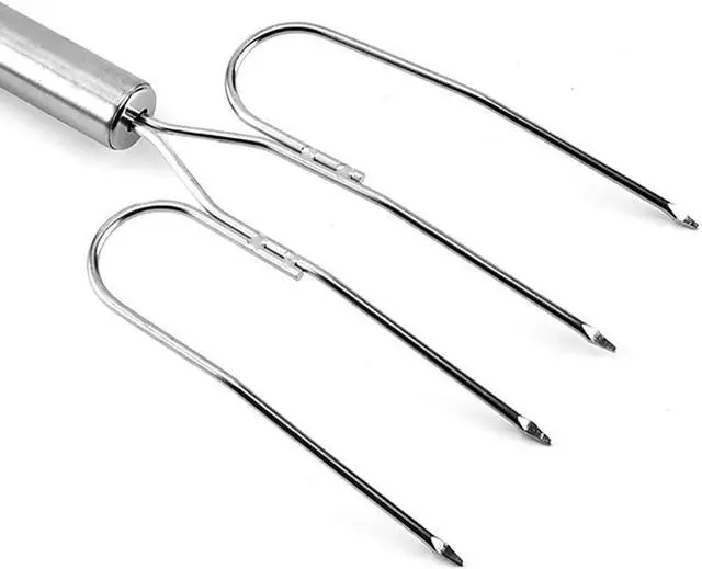 Alt view image 6 of 7 - 2-Pack Stainless Steel Turkey Lifter Multi-end Turkey Fork Pork Steak Grill Fork BBQ Hot Dog Roasting Sticks Camping Needle Skewers Thanksgiving