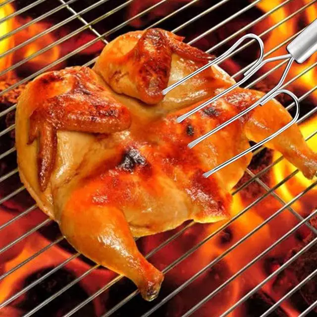 Alt view image 7 of 7 - 2-Pack Stainless Steel Turkey Lifter Multi-end Turkey Fork Pork Steak Grill Fork BBQ Hot Dog Roasting Sticks Camping Needle Skewers Thanksgiving