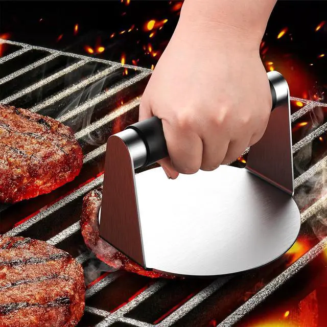 Alt view image 3 of 6 - Pisol Smash Burger Press, Hamburger Smasher Tool for Griddle, Stainless Steel Ham Patty Press with Anti-Scald Handle, 5.5" Non Stick Grill Press for Smashburger, Bacon, Ground Beef, Meat, Sausage