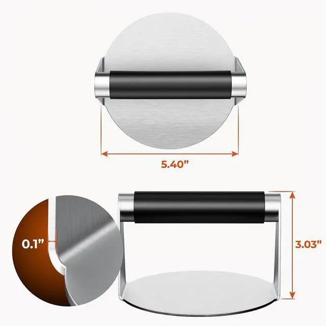 Alt view image 6 of 6 - Pisol Smash Burger Press, Hamburger Smasher Tool for Griddle, Stainless Steel Ham Patty Press with Anti-Scald Handle, 5.5" Non Stick Grill Press for Smashburger, Bacon, Ground Beef, Meat, Sausage