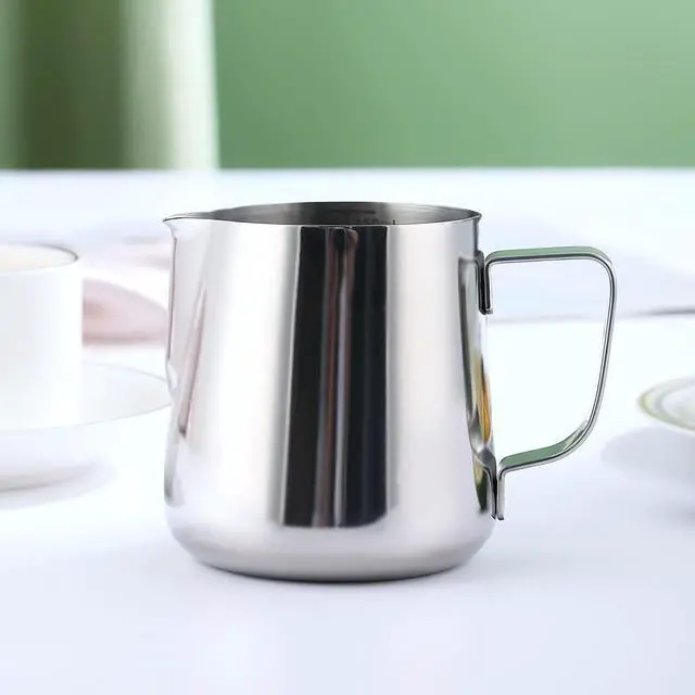 Alt view image 2 of 7 - Milk Frothing Pitcher 12oz - 350ml, Kyraton Stainless Steel Espresso Steaming Pitchers with Decorating Pen,Milk Coffee Frother Cups Cappuccino Latte Art Barista Steam Pitchers Milk Jug Cup (Silver)