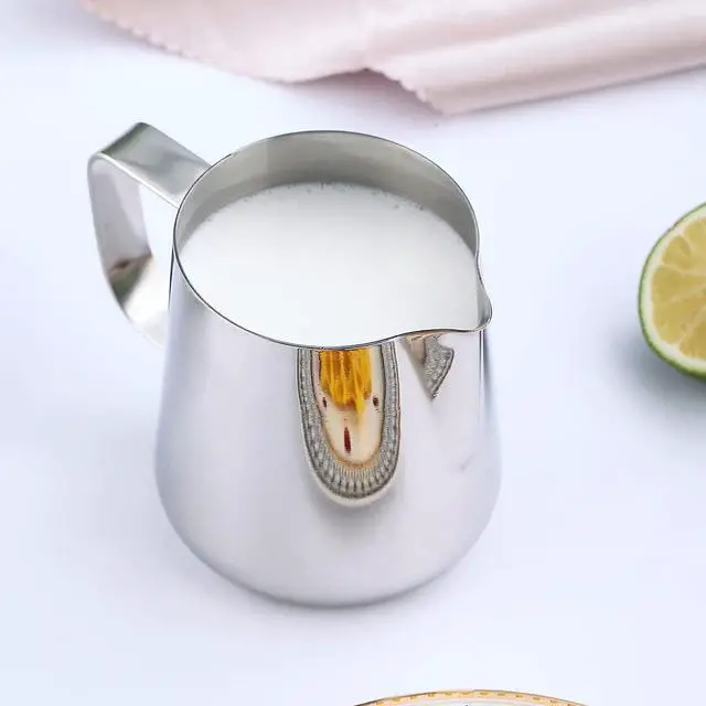 Alt view image 7 of 7 - Milk Frothing Pitcher 12oz - 350ml, Kyraton Stainless Steel Espresso Steaming Pitchers with Decorating Pen,Milk Coffee Frother Cups Cappuccino Latte Art Barista Steam Pitchers Milk Jug Cup (Silver)