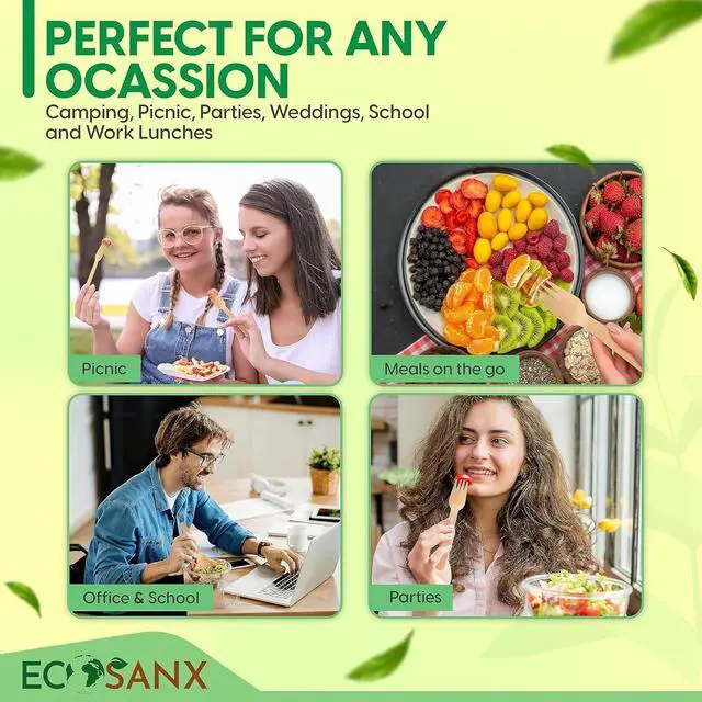 Alt view image 4 of 7 - ECOSANX® 120 PCs Wooden forks for eating 6.3" Splinter Free Compostable Forks, Eco-Friendly Wooden Cutlery for Party & Outdoor, Disposable forks for Camping, Events & More