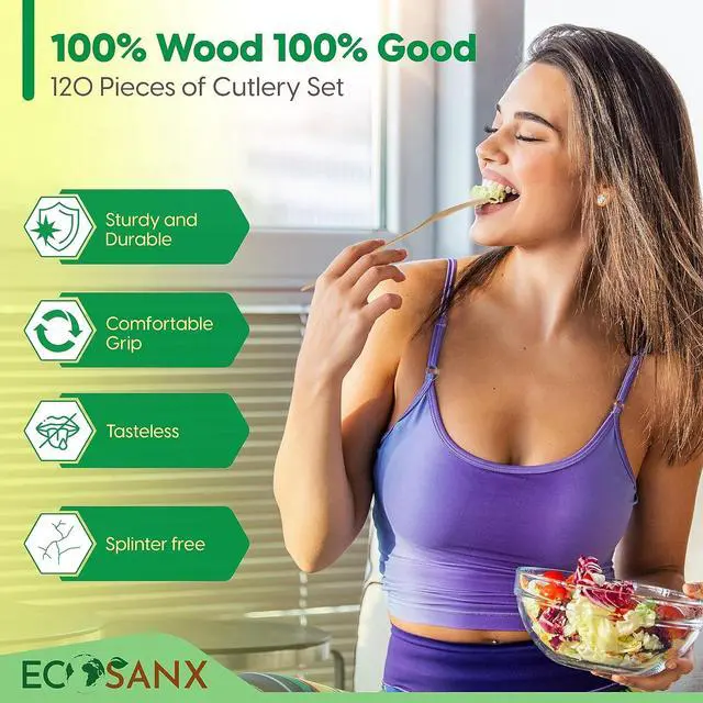 Alt view image 5 of 7 - ECOSANX® 120 PCs Wooden forks for eating 6.3" Splinter Free Compostable Forks, Eco-Friendly Wooden Cutlery for Party & Outdoor, Disposable forks for Camping, Events & More